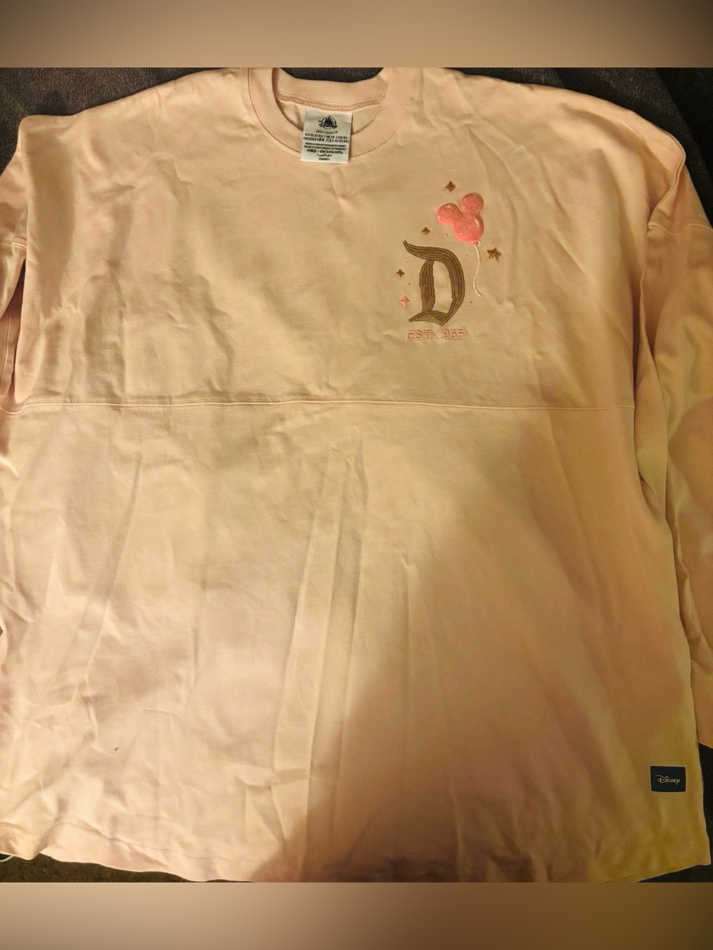 Disney Light Pink Crewneck with Gold 'D' and Pink Mickey Balloon